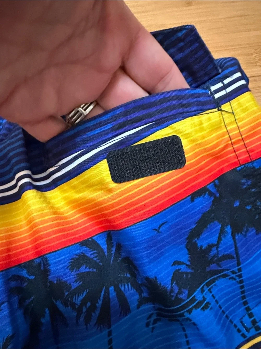 ZeroXposur Blue Tropical Shark Swim Trunks with Orange Drawstring 14/16